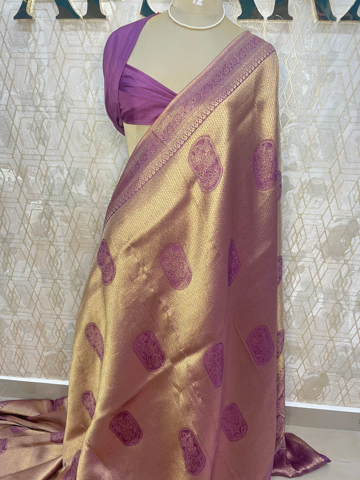 Gold n Pink Soft Tissue Saree 11