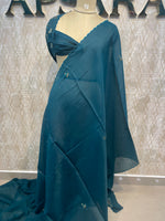 Blue Thread Embroidery Work Mul Chanderi Silk Saree 63