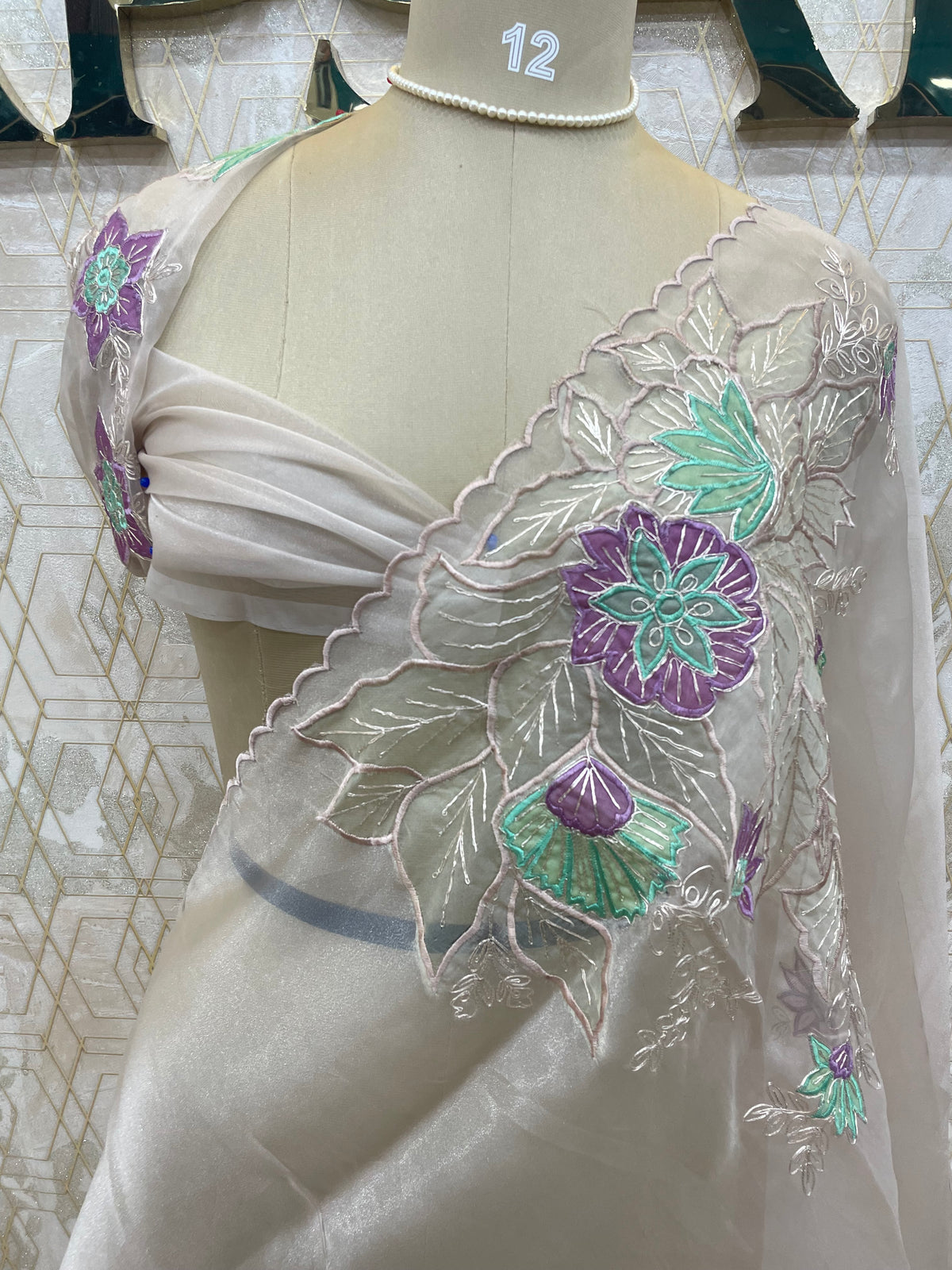 Cream Soft Organza Embroidery Saree 40