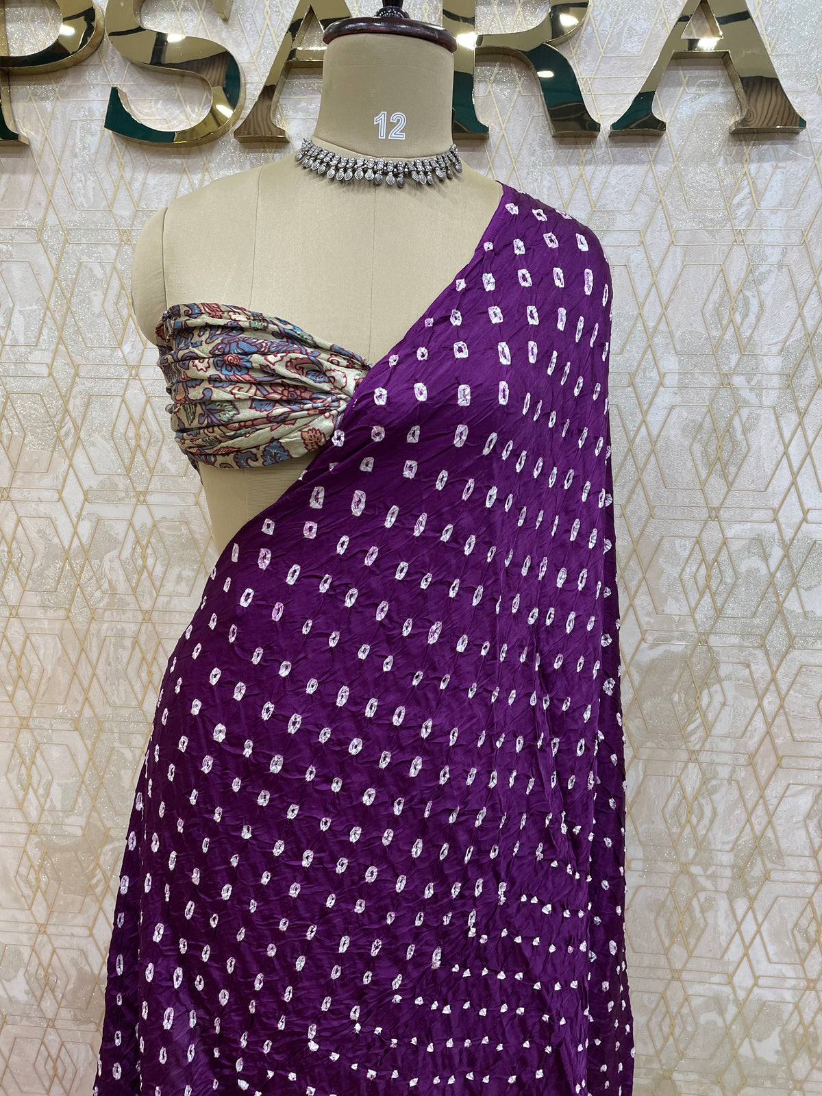 Wine Pure Modal Silk Bandhini With Kalamkari Print Saree 05