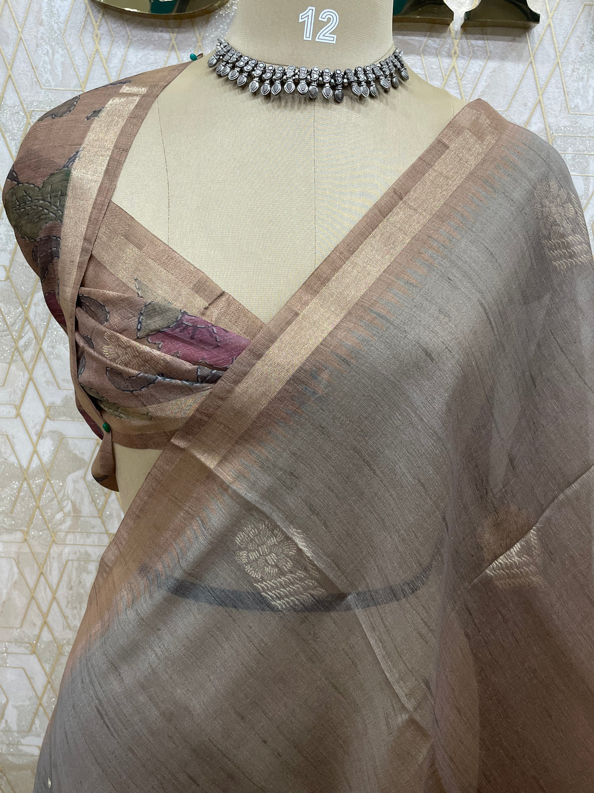 Brown n Grey Raw Silk Saree 51