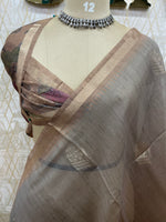 Brown n Grey Raw Silk Saree 51
