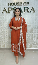 Orange Mul Chanderi Silk Hand Embroidery Kurtha 114