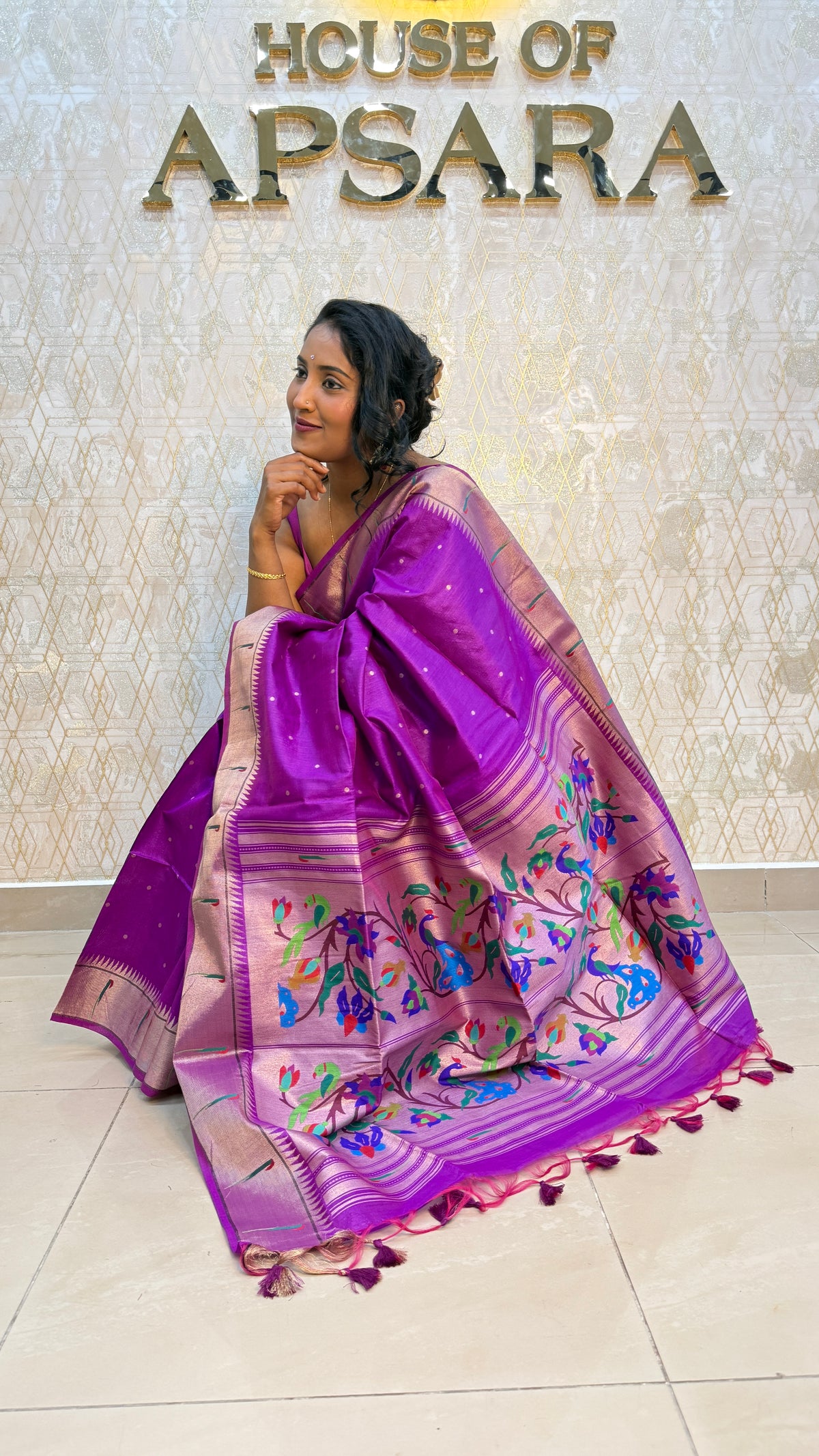 Rani Pink Raw Silk Paithani Work Saree 71