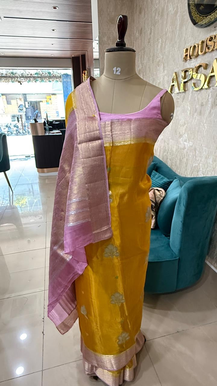 Yellow Dola Crepe Designer Saree 08