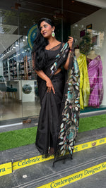 Black Organza Peacock Appliqué Work Saree 29
