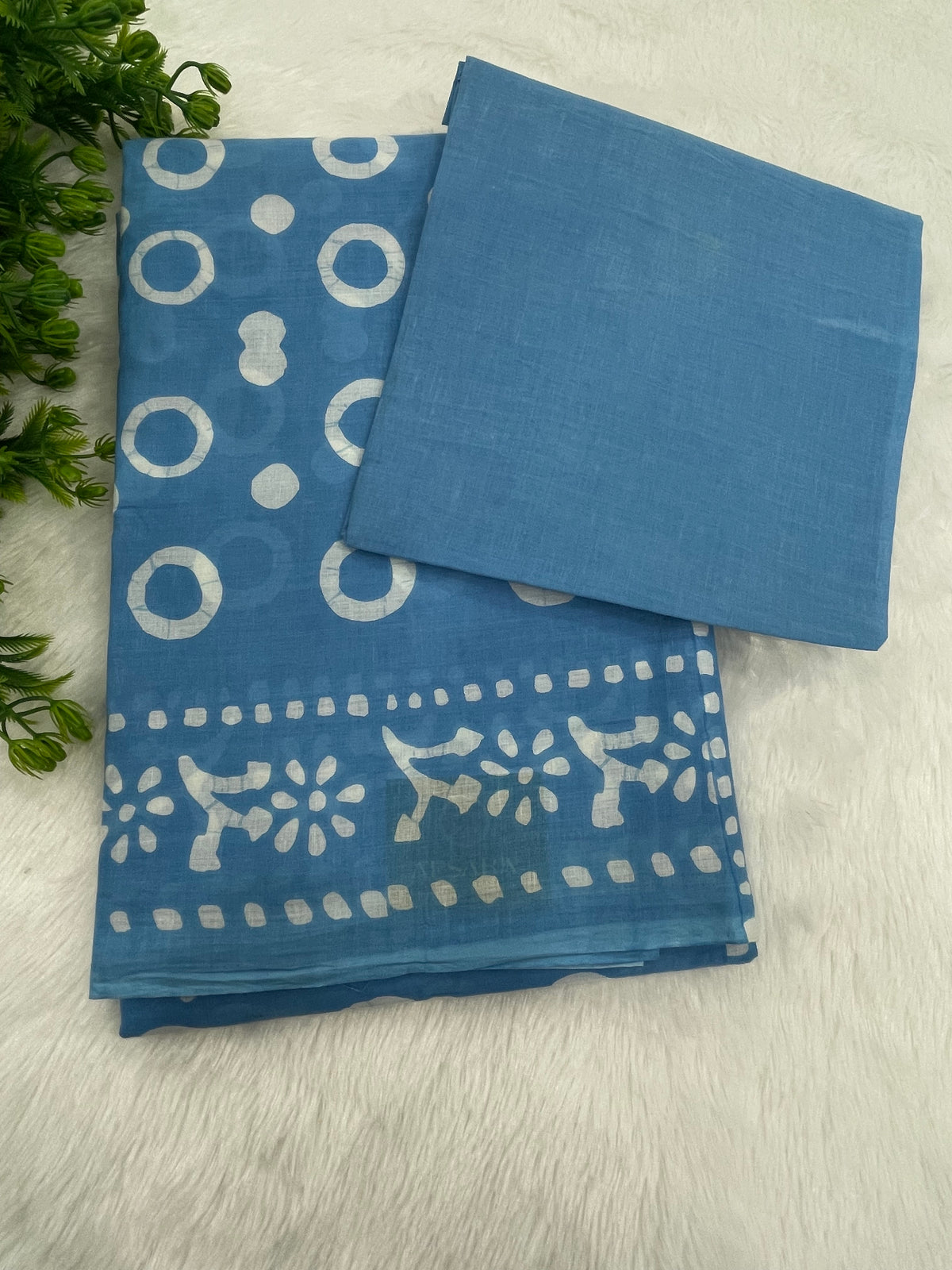 Sky Blue Pure Cotton Handblom Saree