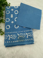 Sky Blue Pure Cotton Handblom Saree