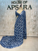 Navy Blue Batik Print Lenin Saree 67