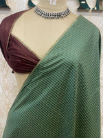 Green n Maroon Checks Cotton Silk Saree 13