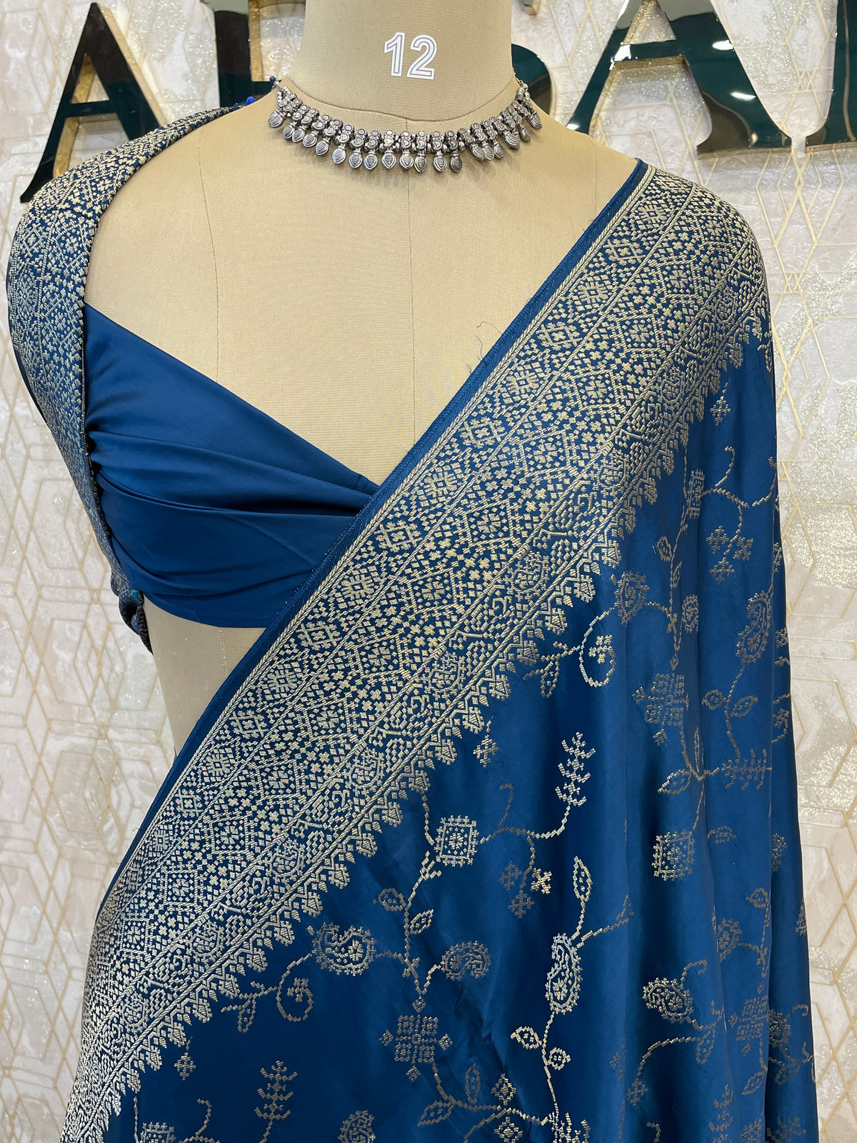 Royal Blue Satin Mashru Silk Saree 07