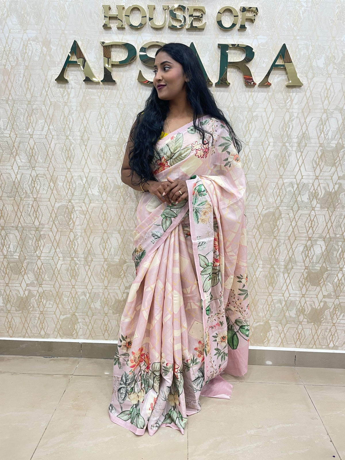 Baby Pink Soft Tussur Aari Work Saree 38