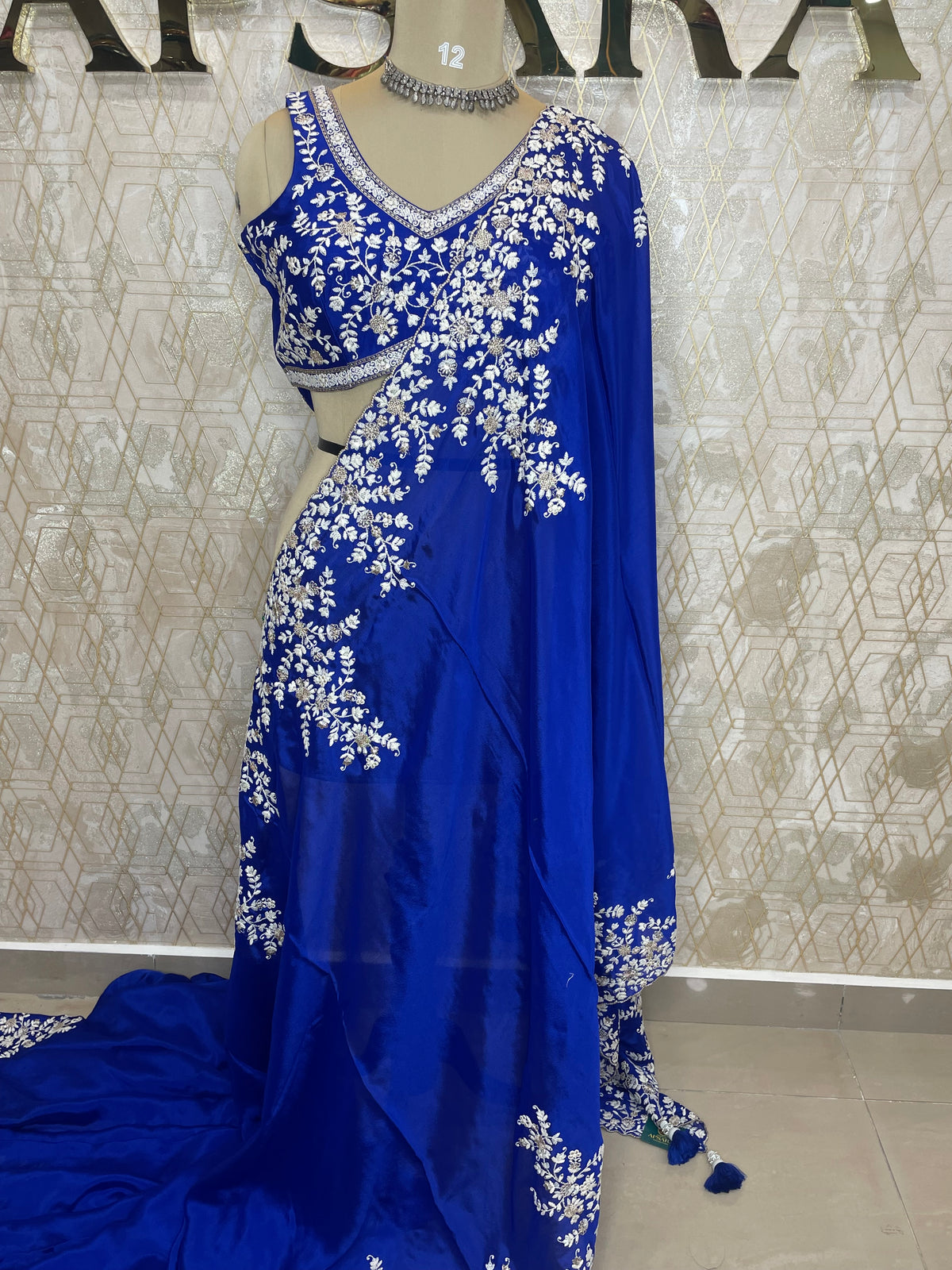 Blue Handwork Stitched Blouse Designer Party Saree 55