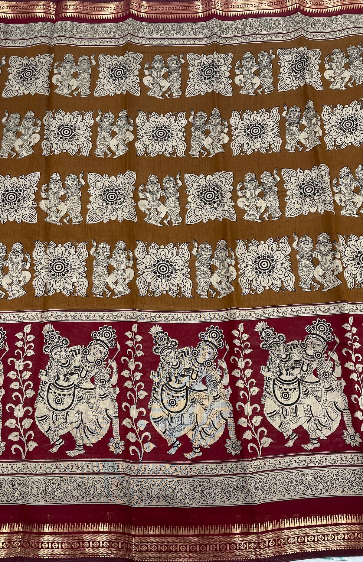 Red n Mustard Yellow Pure Mangalgiri Cotton Silk Saree 13