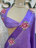 Purple Satin Silk Petite Point Embroidery Saree 305