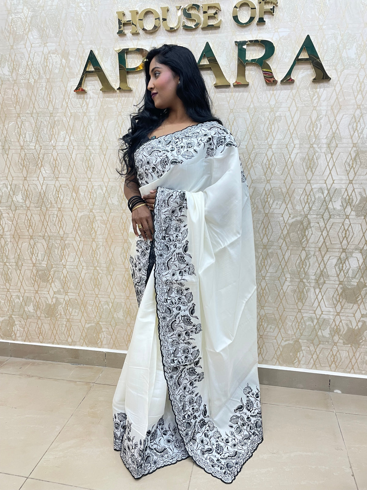 White Soft Tussur Embroidery Saree 21