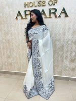 White Soft Tussur Embroidery Saree 21