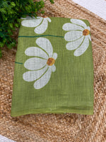 Green Lenin Cotton Floral Print Saree 19