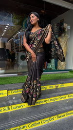 Black Tussur Petite Embroidery Saree 21