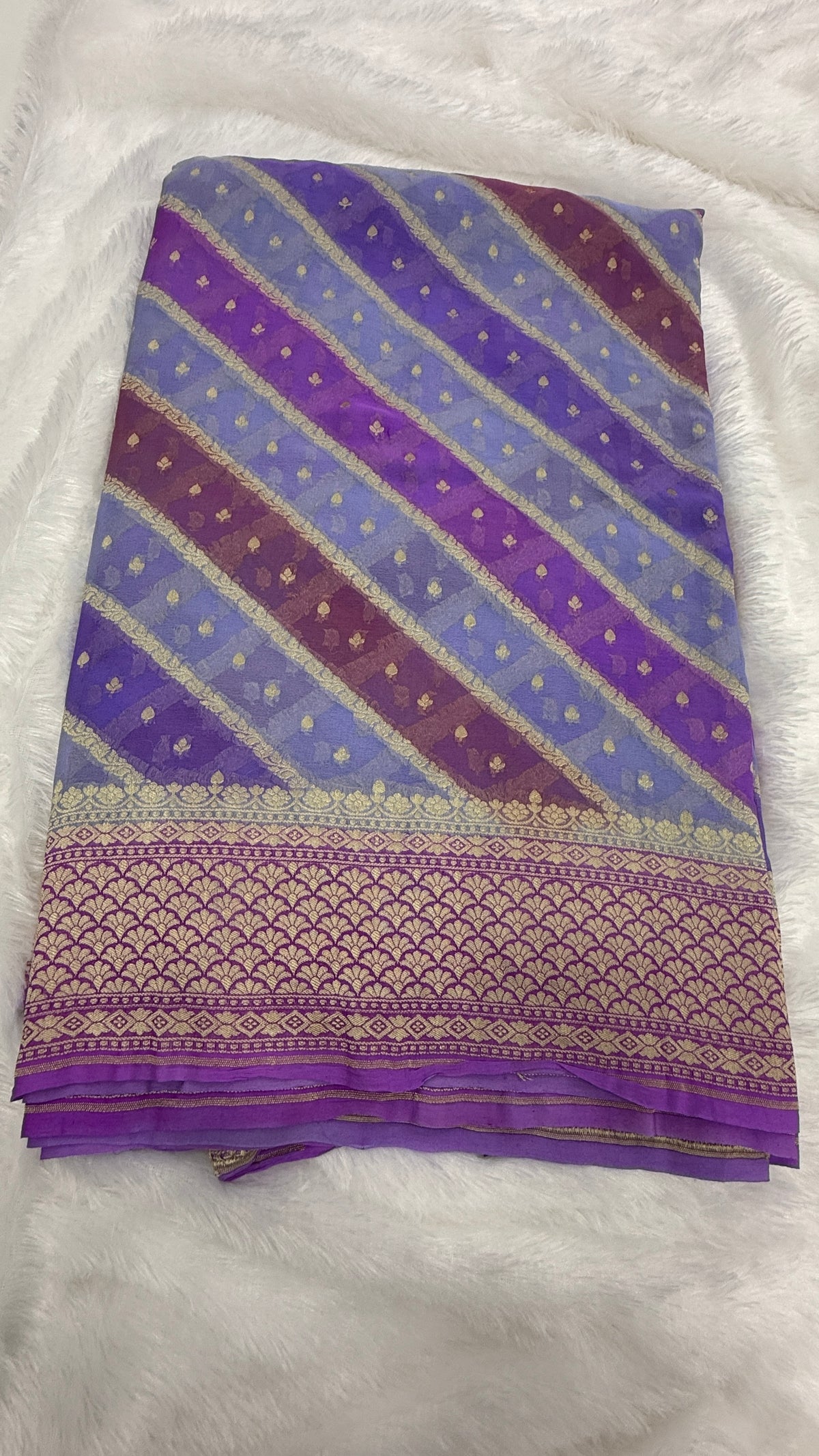 Purple n Blue Dual Shade Pure Khadi Rangkart Georgette Saree 04