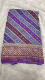 Purple n Blue Dual Shade Pure Khadi Rangkart Georgette Saree 04