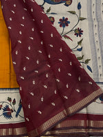 Yellow n Maroon Mangalgiri Cotton Silk Saree 13