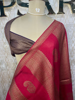 Rani Pink Tussur Self With Contrast Blouse Saree 36