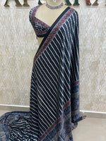 Navy Blue Satin Digital Print Saree 45