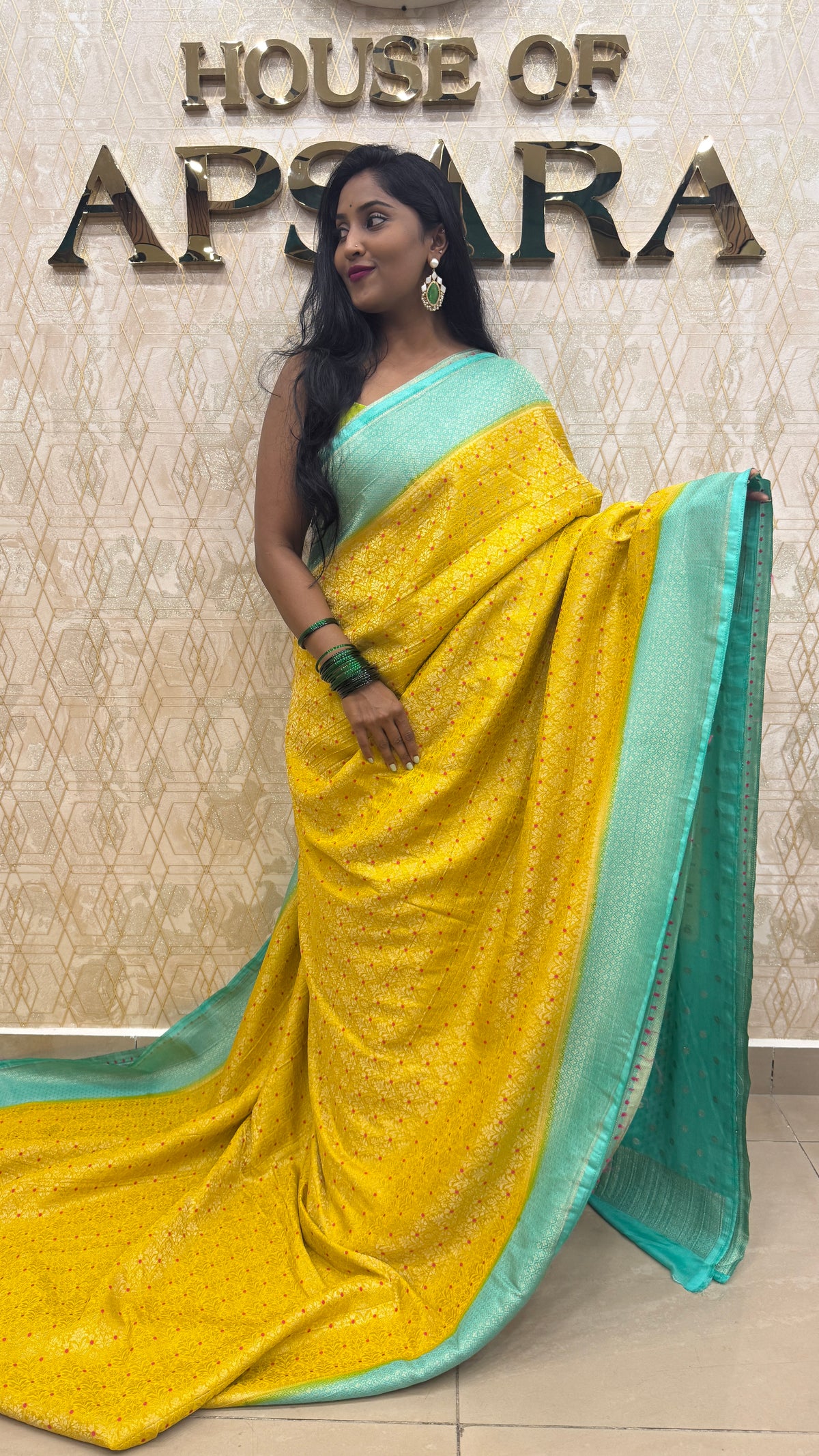 Yellow Meenakari Khadi Georgette Saree 26