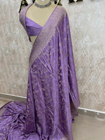Lavender Satin Mashru Silk Saree 07