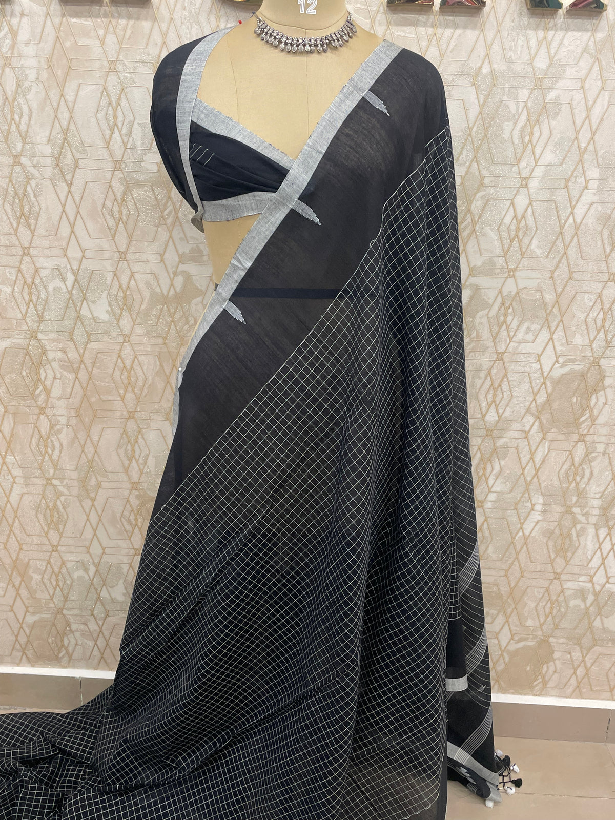 Black Soft Cotton Handloom Saree 50