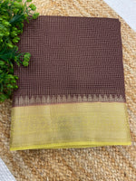 Brown n Yellow Checks Cotton Silk Saree 13