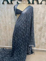 Grey Batik Print Lenin Saree 67