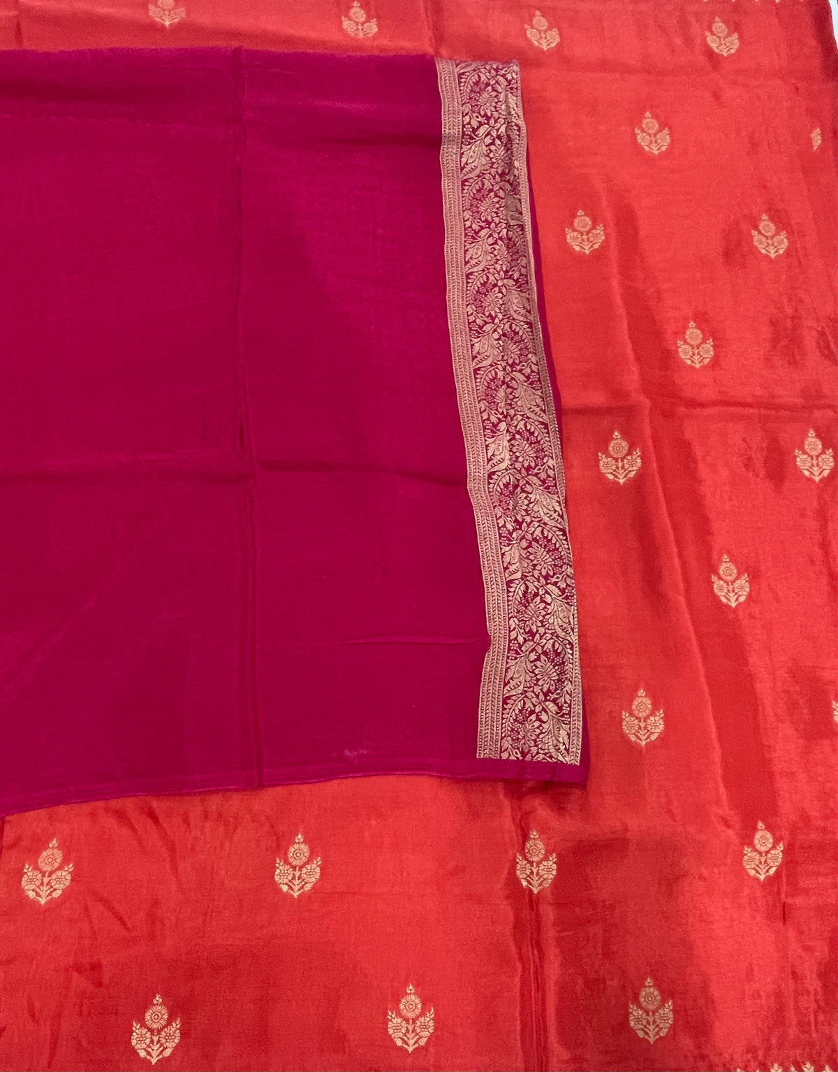 Orange n Pink Semi Silk Saree 25