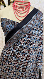 Black n Blue Pure Modal Silk Ajrak Print Saree 05