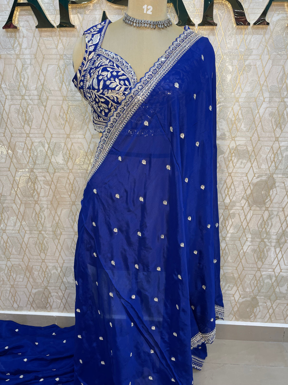 Royal Blue Handwork Stitched Blouse Designer Party Saree 55