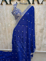 Royal Blue Handwork Stitched Blouse Designer Party Saree 55