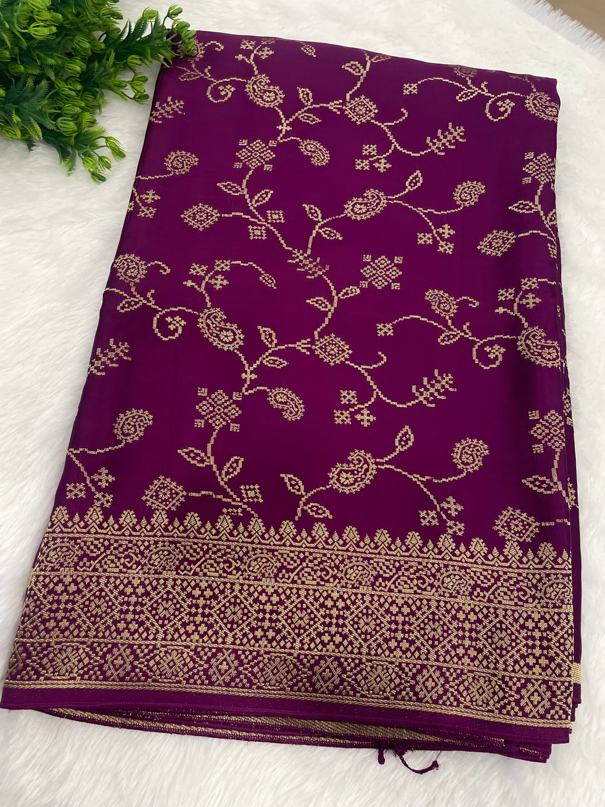 Wine Satin Mashru Silk Saree 07