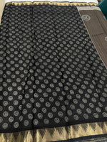 Dark Brown n Black Mangalgiri Cotton Silk Saree 13