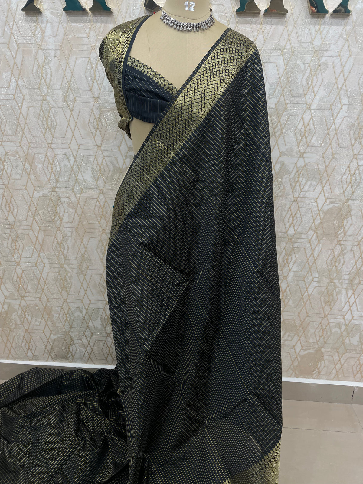 Black Tissue Checks Saree 54