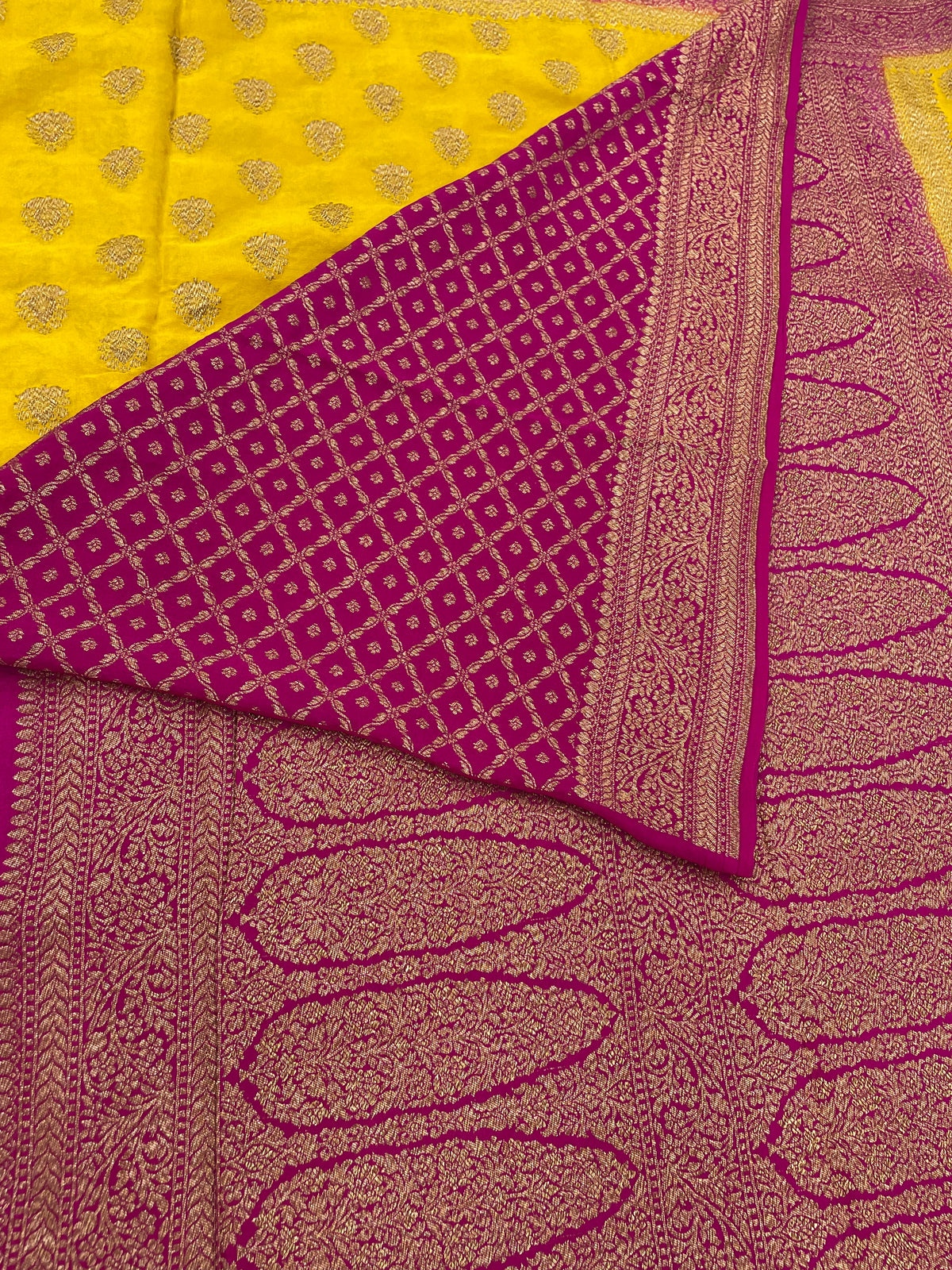 Yellow Pure Banarasi Big Butta Crepe Saree 03