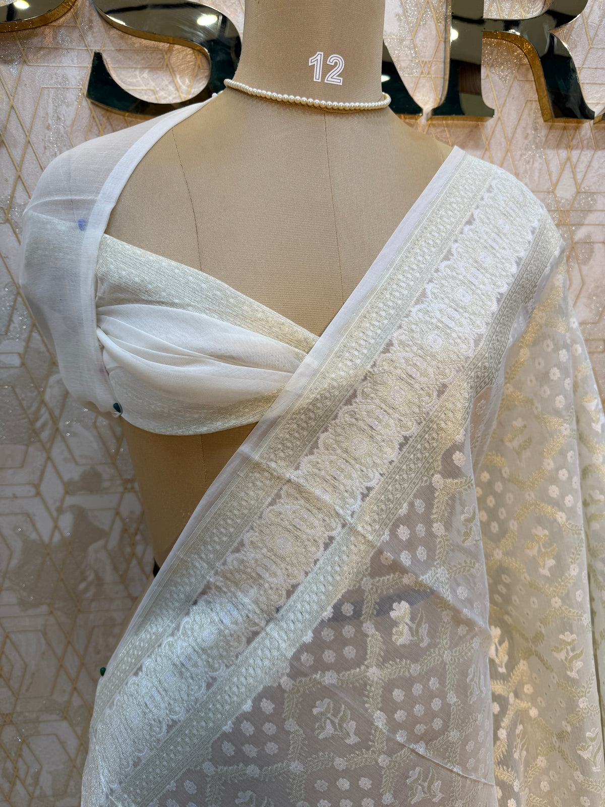 White Kora Jamdani Saree 204