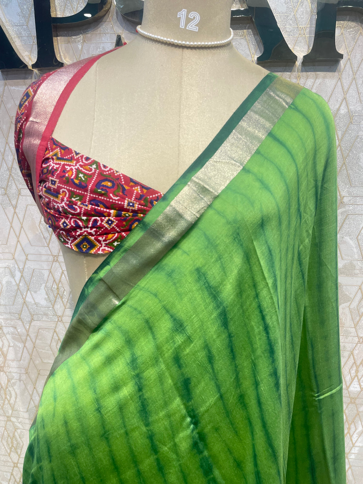 Green Assam Silk With Shibori Dyeing Saree 23