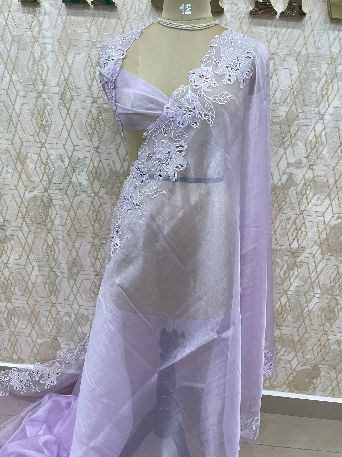 Lilac Organza CutWork Saree 40