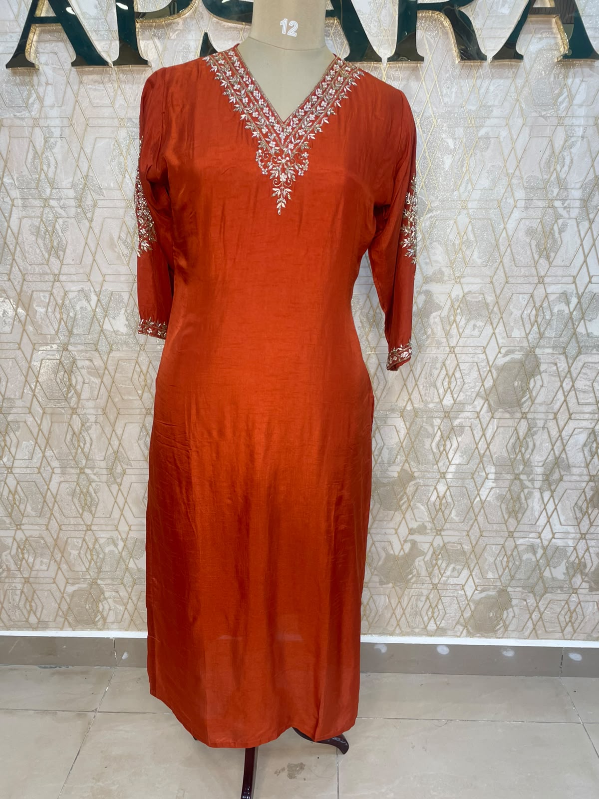 Orange Mul Chanderi Straight Fit Kurtha 116