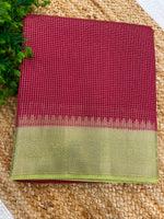 Red n Pista Green Checks Cotton Silk Saree 13