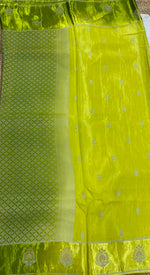 Neon Yellow n Green Matka Silk with Satin Border Saree 14