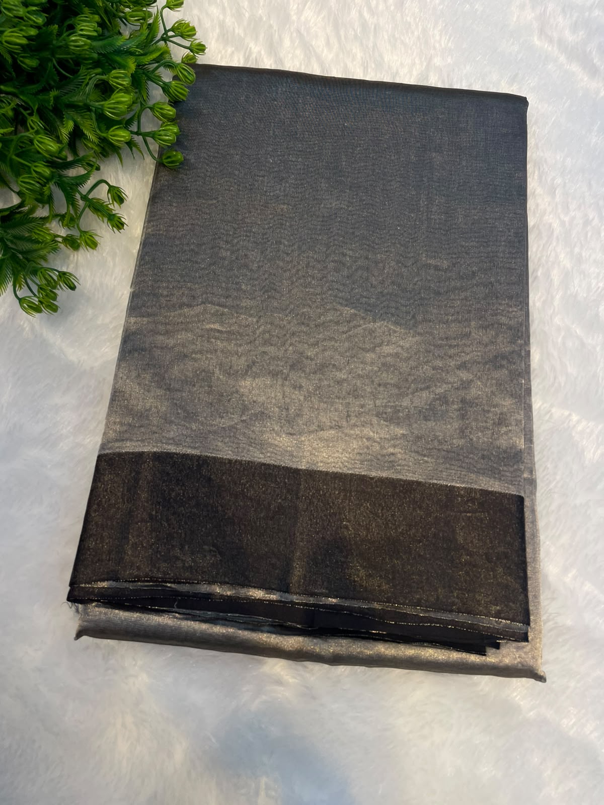 Silver n Black Pure Tissue Organza Saree 11