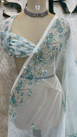 White n Green Soft Organza Embroidery Saree 103