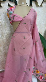 Pink Soft Crush Tissue Sunflower Embroidery Work Saree 301